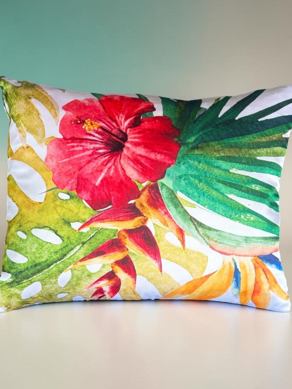Nina Campbell Home White Pillow Hibiscus Design - Duck Feather Insert 18” x 14"